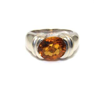 18K White Gold Ring Size 7.5 Orange Citrine Solitaire